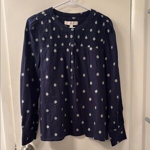 NWT LOFT Dark Blue Blouse with Light Pattern
